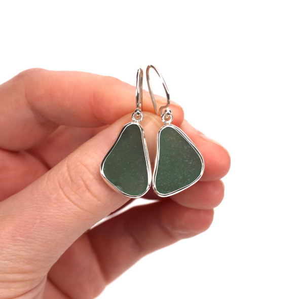 Olive Triangle Sea Glass Single Bezel Earrings Olive Triangle Sea Glass Single Bezel Earrings