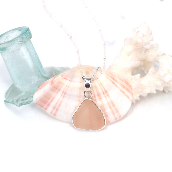 Pink Triangle Sea Glass Bezel Necklace