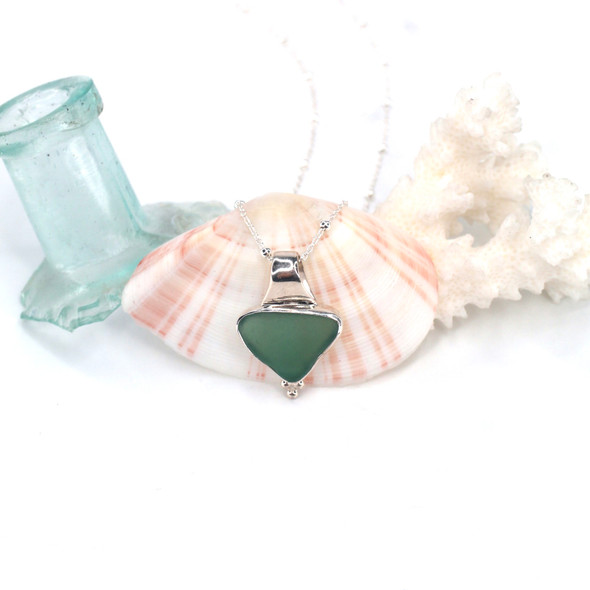 Olive Tropical Sea Glass Trinity Slide Necklace