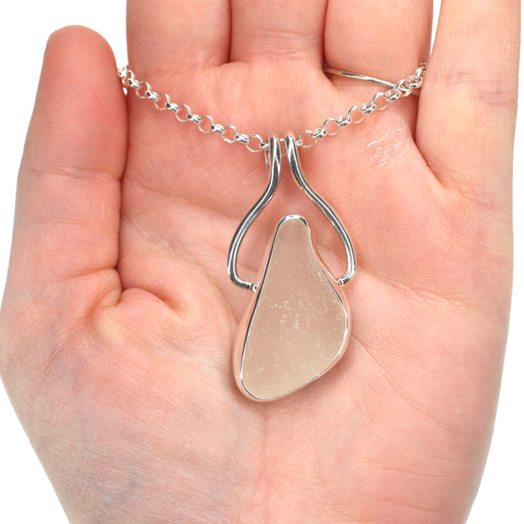 Insta Sale White Sea Glass Pharaoh Necklace - MM on model for color reference.