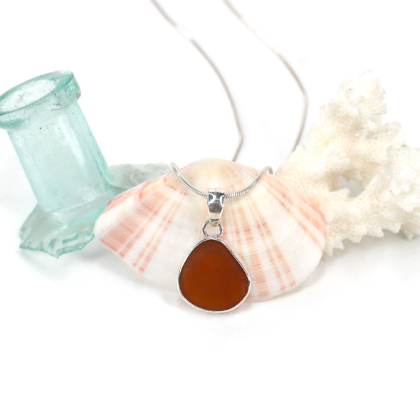 Amber Sea Glass Single Bezel Necklace