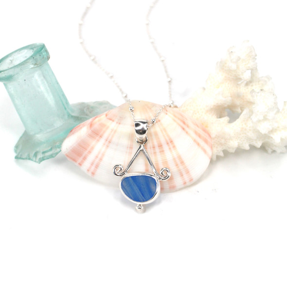Blue Arctic Blast Ultra Rare Sea Glass Tidal Drop Necklace