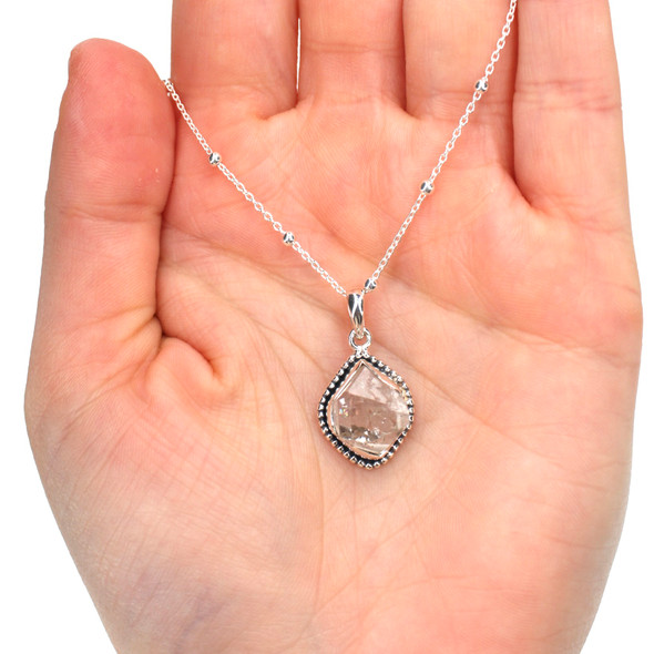 Herkimer Double Bezel Beaded Necklace on model for color reference.