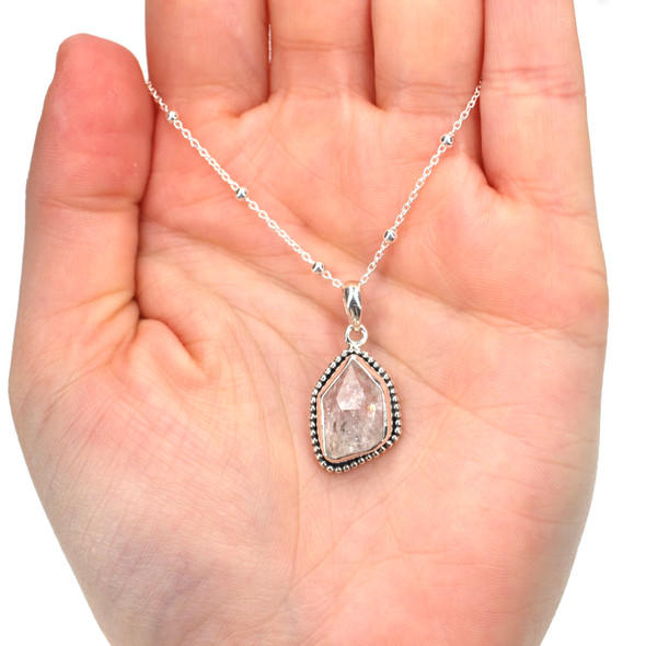 Herkimer Droplet Double Bezel Beaded Necklace on model for color reference.