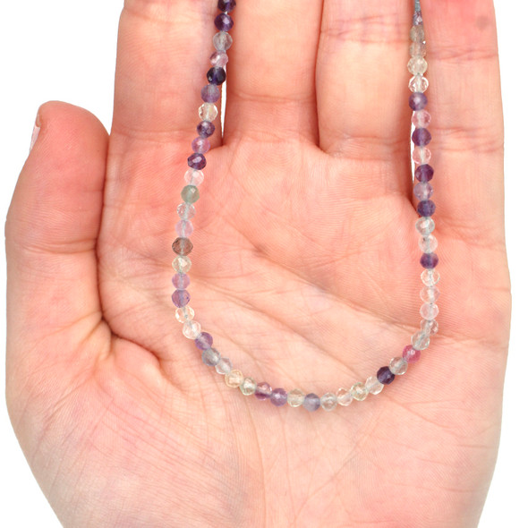 Rainbow Fluorite Beaded Gemstone Necklace 17"-19" Length on model for color reference.