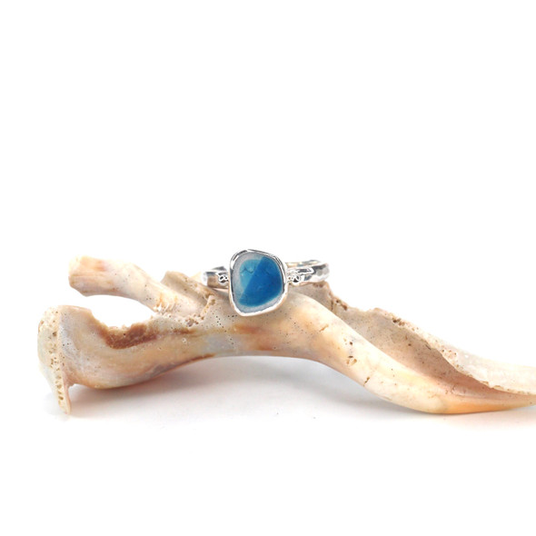 Turquoise Treat Ultra Rare Sea Glass Beaded Ring - Size 9