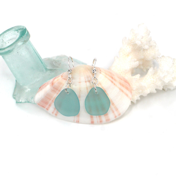Aqua Drop Sea Glass Simply Drilled Earrings Aqua Drop Sea Glass Simply Drilled Earrings