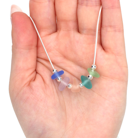 Pink Bright Pastels 5 Stone Sea Glass Necklace 16"-18" Length on model for color reference. 
