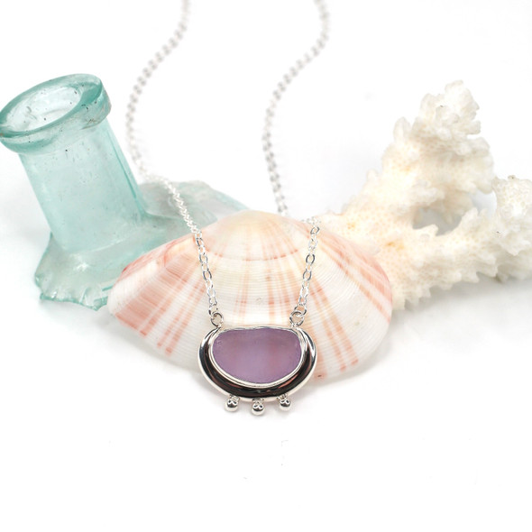 Purple Sea Glass Trio Bead Necklace