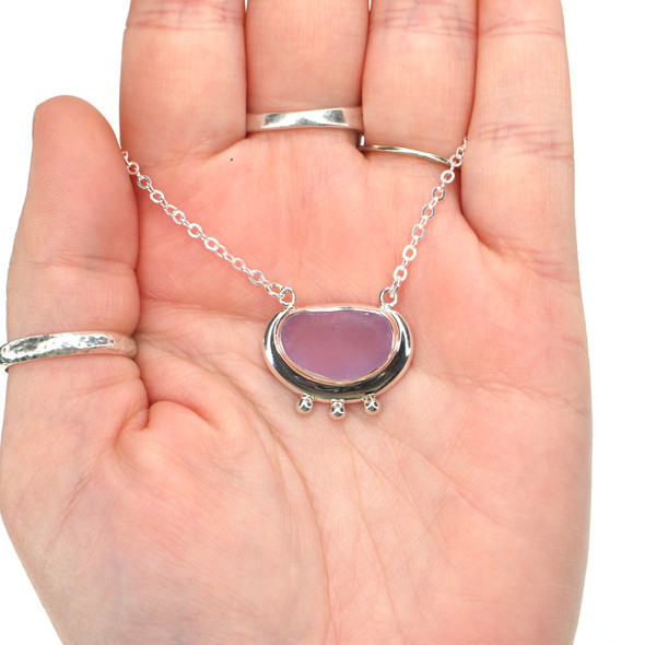 Purple Sea Glass Trio Bead Necklace
