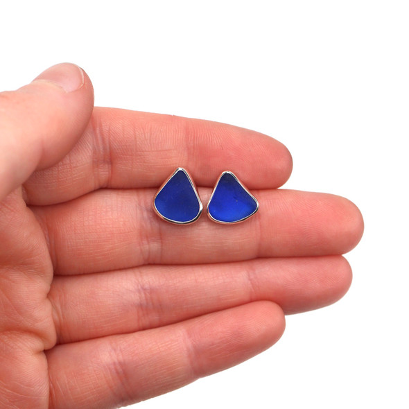 Cobalt Midnight Sea Glass Post Earrings Cobalt Midnight Sea Glass Post Earrings