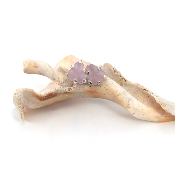 Lavender Sea Glass Prong Post Earrings