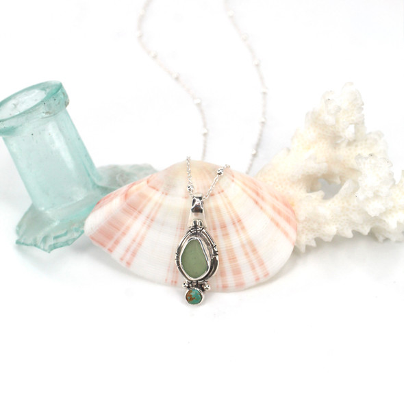 Seafoam Sea Glass and Turquoise Double Necklace