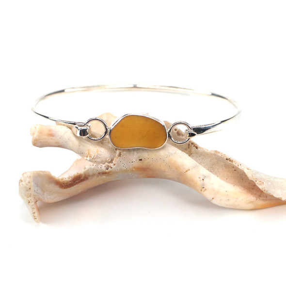 Amber Honey Sea Glass Hinge Bangle Bracelet