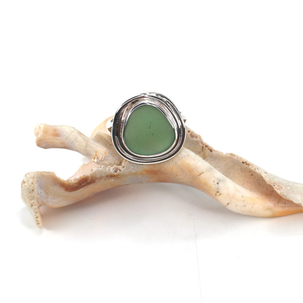 Olive Gumdrop Sea Glass Nest Ring - Size 9 Olive Gumdrop Sea Glass Nest Ring - Size 9
