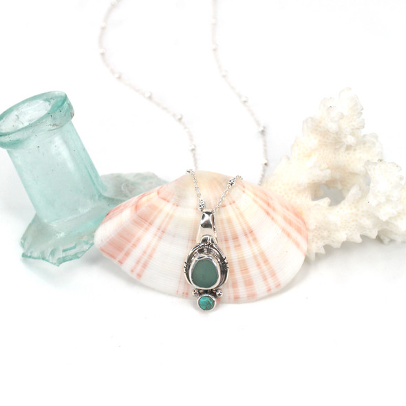 Aqua Deep Sea Glass and Turquoise Double Necklace