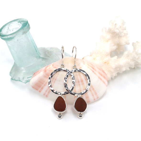 Amber Triangle Sea Glass Glimmer Earrings