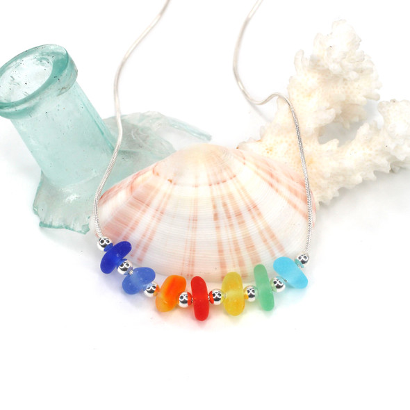 Ravishing Rainbow Sea Glass 7 Stone Necklace 16"-18" Length
