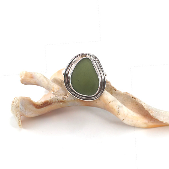 Olive Triangle Sea Glass Nest Ring - Size 9 Olive Triangle Sea Glass Nest Ring - Size 9