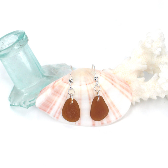 Amber Sea Glass Simply Drilled Earrings