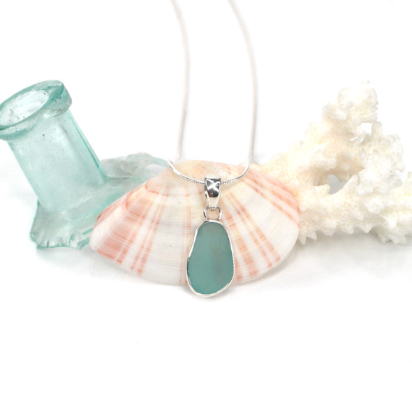 Aqua Sea Glass Single Bezel Necklace Aqua Sea Glass Single Bezel Necklace