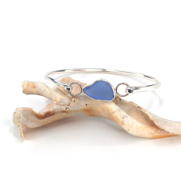 Cornflower Splash Sea Glass Hinge Bangle Bracelet