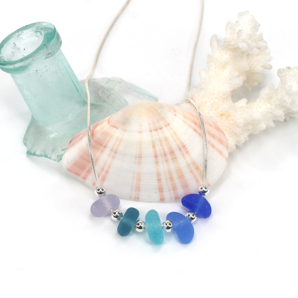 Cool Rainbow Sea Glass 5 Stone Necklace 16"-18" Length