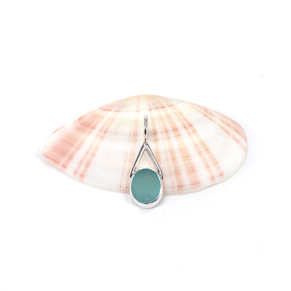 Aqua Oval Sea Glass Lunar Drop Charm