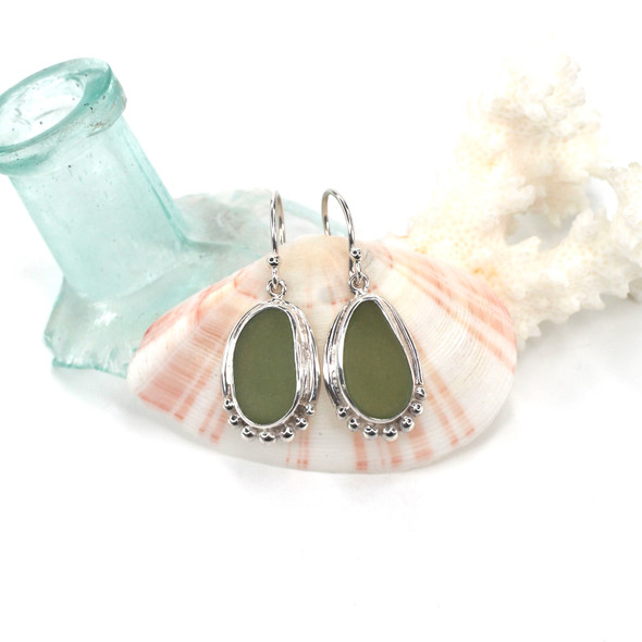Olive Oval Sea Glass Beaded Empress Earrings Olive Oval Sea Glass Beaded Empress Earrings