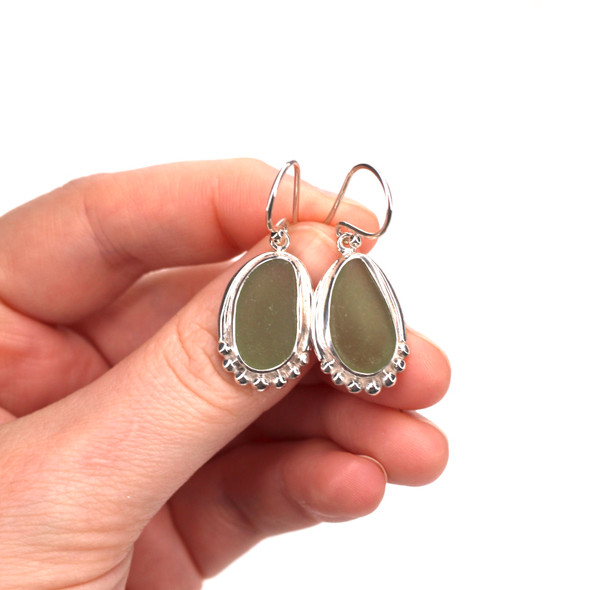 Olive Oval Sea Glass Beaded Empress Earrings Olive Oval Sea Glass Beaded Empress Earrings