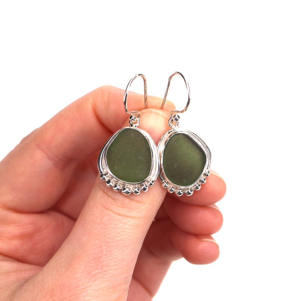 Olive Sea Glass Beaded Empress Earrings Olive Sea Glass Beaded Empress Earrings