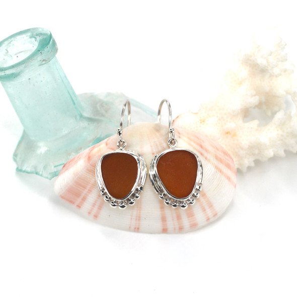 Amber Warm Sea Glass Beaded Empress Earrings Amber Warm Sea Glass Beaded Empress Earrings
