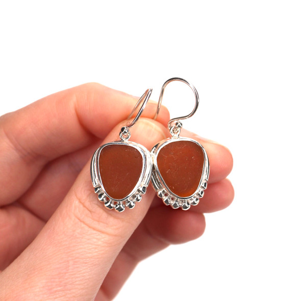 Amber Warm Sea Glass Beaded Empress Earrings Amber Warm Sea Glass Beaded Empress Earrings