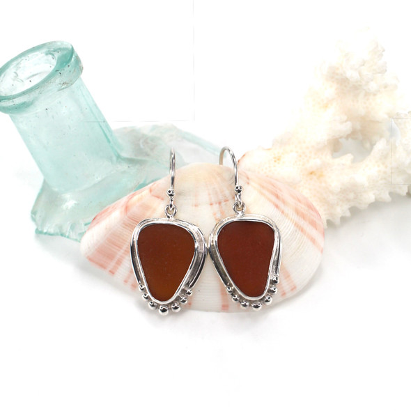 Amber Sea Glass Beaded Empress Earrings Amber Sea Glass Beaded Empress Earrings