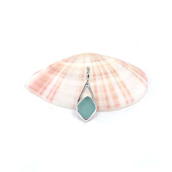 Aqua Diamond Sea Glass Lunar Drop Charm