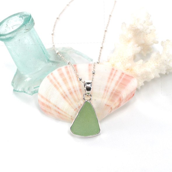 Seafoam Triangle Sea Glass Single Bezel Necklace
