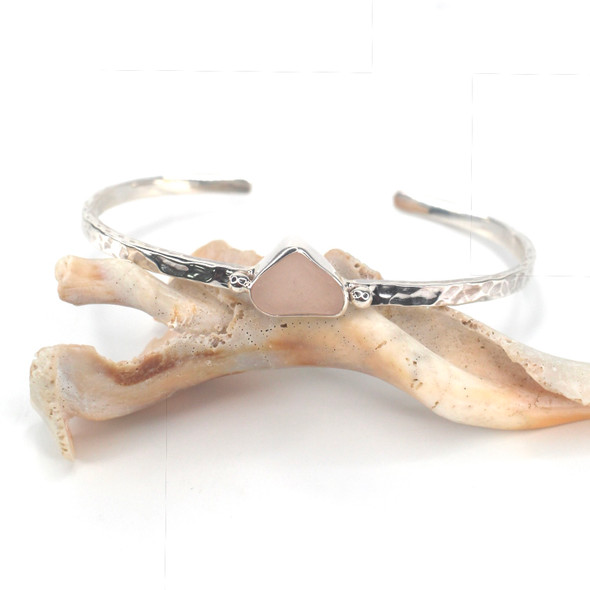 Pink Sea Glass Beaded Hammered Cuff Bracelet Pink Sea Glass Beaded Hammered Cuff Bracelet