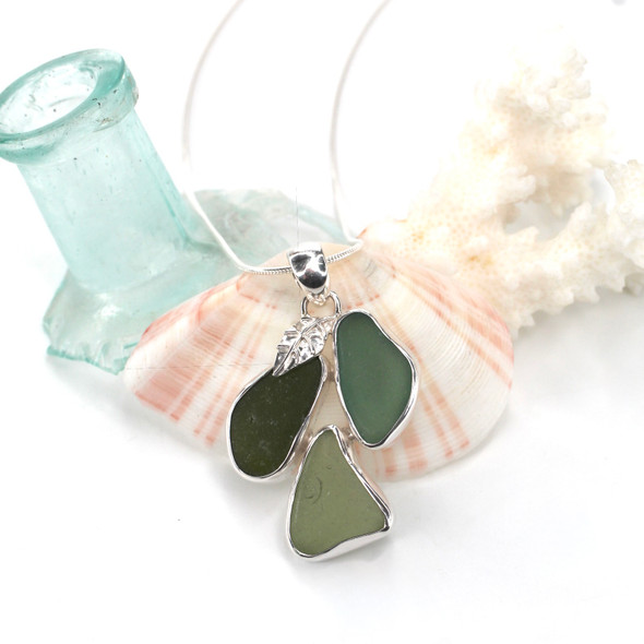 Olive Ombre Sea Glass Cascading Leaves Necklace Olive Ombre Sea Glass Cascading Leaves Necklace