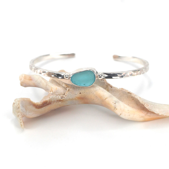 Turquoise Sea Glass Beaded Hammered Cuff Bracelet Turquoise Sea Glass Beaded Hammered Cuff Bracelet