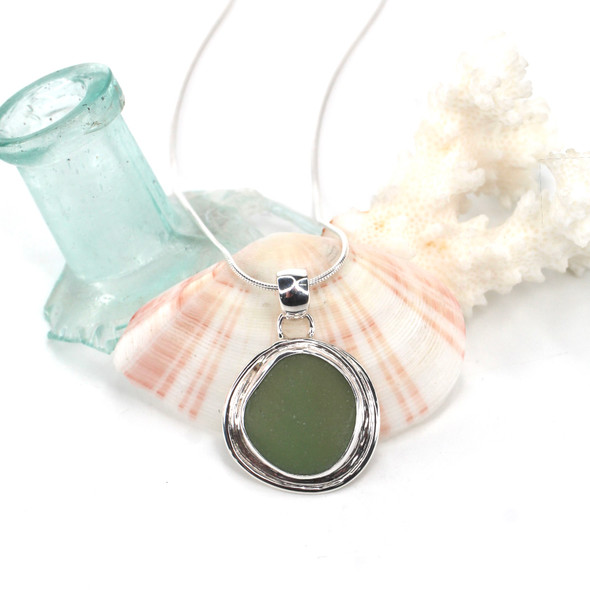 Olive Moss Sea Glass Nest Necklace Olive Moss Sea Glass Nest Necklace