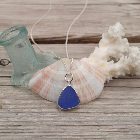 Cobalt Sea Glass Simple Bezel Pendant