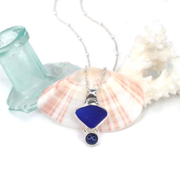 Cobalt Triangle Sea Glass and Star Sapphire Slide Necklace Cobalt Triangle Sea Glass and Star Sapphire Slide Necklace