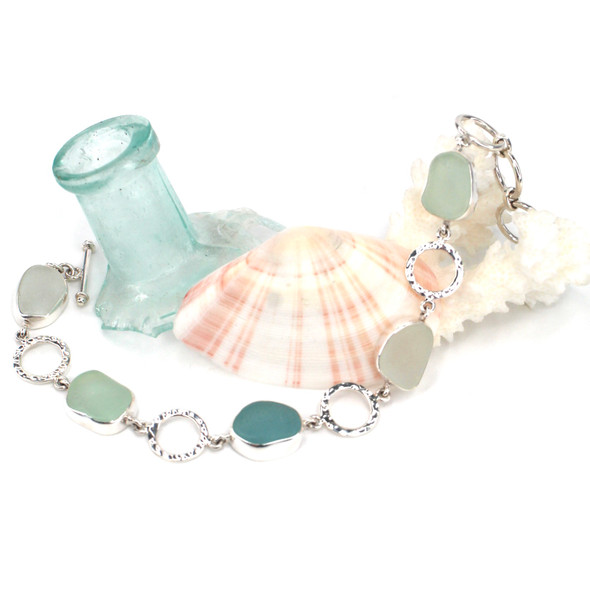 Sky Sea Glass 5 Stone Circle Bracelet