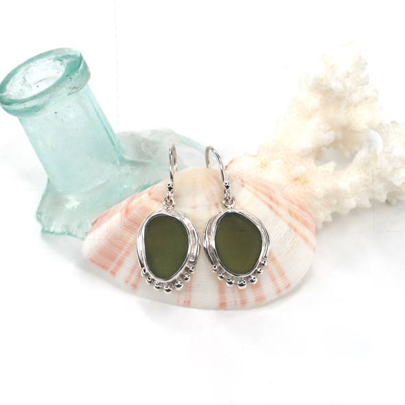Olive Depths Sea Glass Beaded Empress Earrings Olive Depths Sea Glass Beaded Empress Earrings