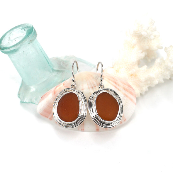 Amber Oval Sea Glass Nest Earrings Amber Oval Sea Glass Nest Earrings
