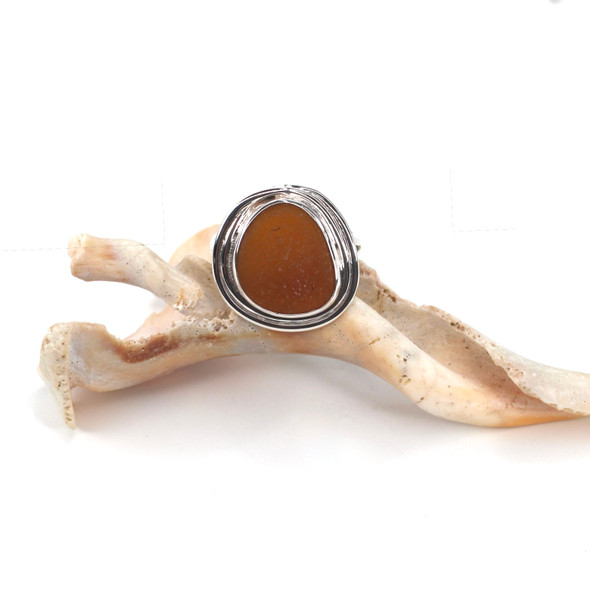 Amber Warm Sea Glass Nest Ring - Size 9 Amber Warm Sea Glass Nest Ring - Size 9