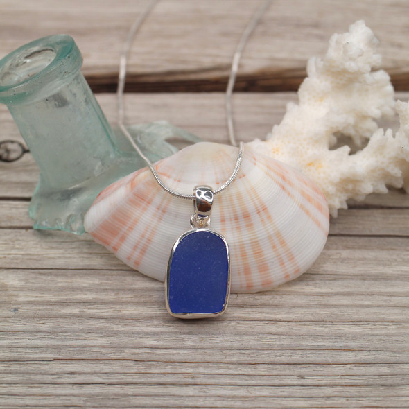 Cobalt Ghost Sea Glass Bezel Necklace
