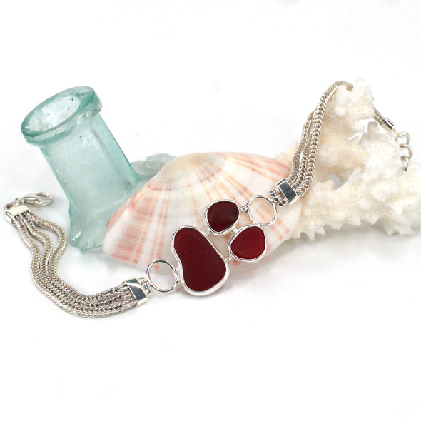 Radiant Red Sea Glass Woven Bracelet