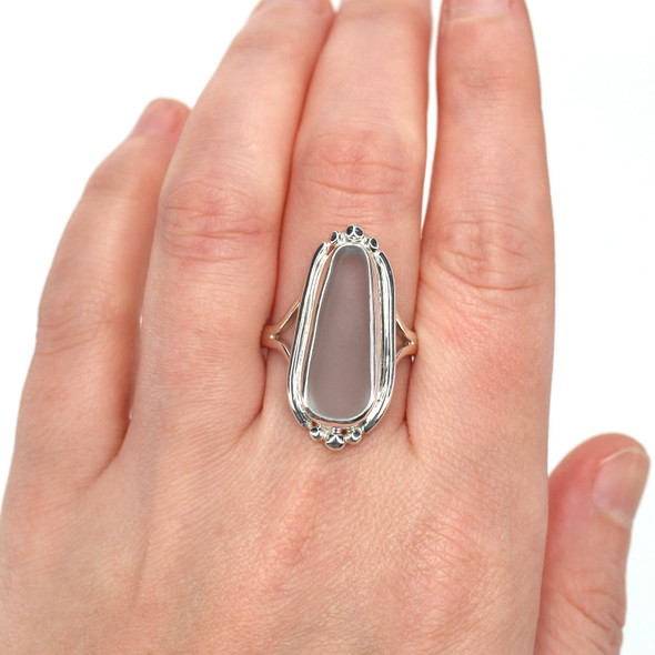 Gray Tall Sea Glass Trio Bead Ring - Size 9 on model for color reference. Gray Tall Sea Glass Trio Bead Ring - Size 9 on model for color reference.