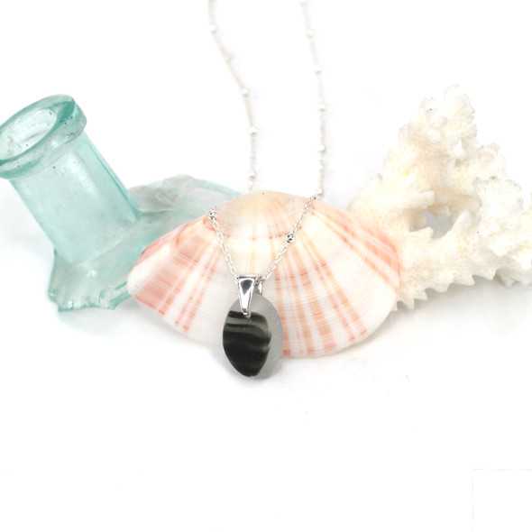 Gray Waves Ultra Rare Sea Glass Drop Necklace